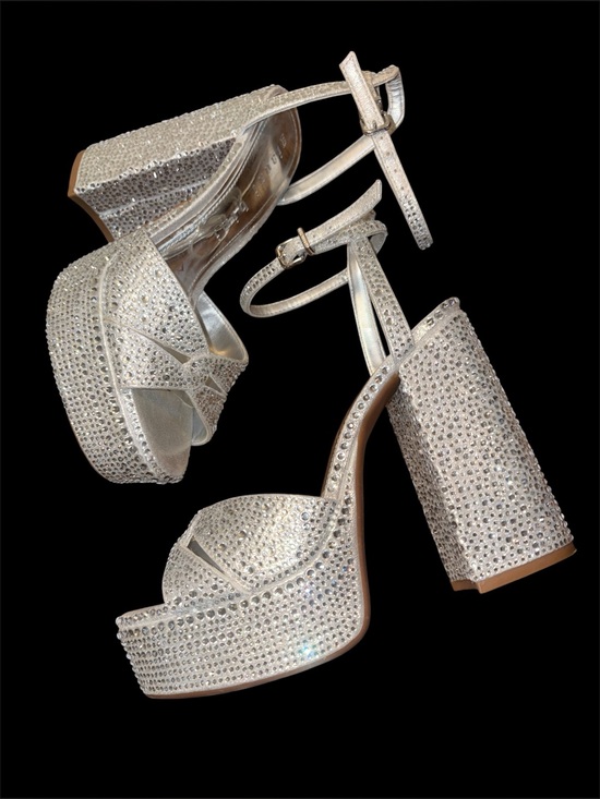 Gianni Bini Shoes - Gianni Bini Silver Crystal Platform Block Heel Sandals with Ankle Strap 8 new